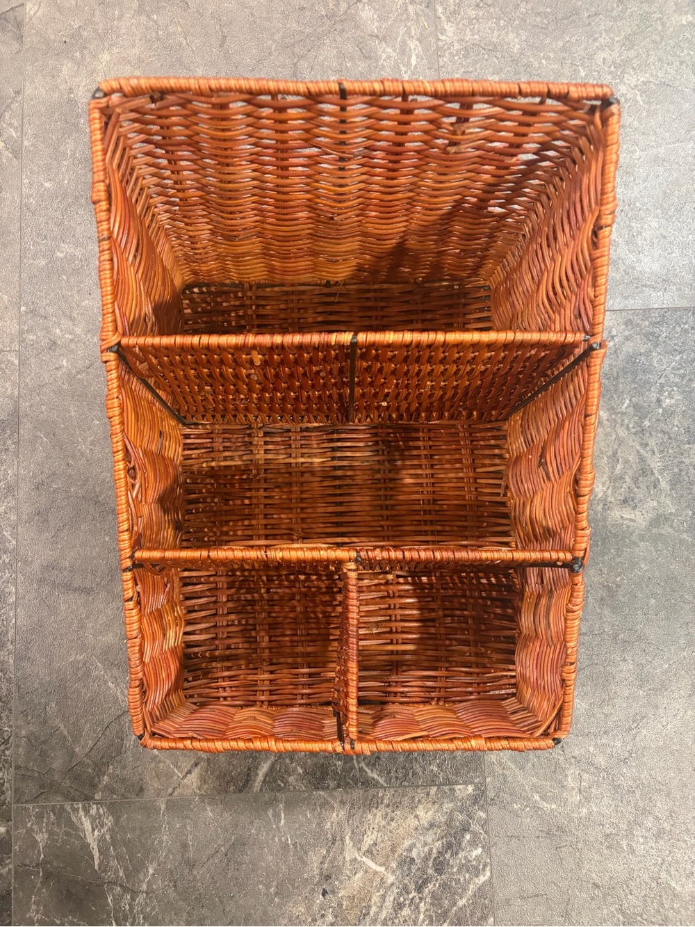 Brown Woven Wicker Storage Basket 4 Divided Compartments 12x9x8 in